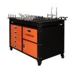 Stół spawalniczy 1200x750x820mm na kółkach, system D16, z szufladami, szafką i zestawem 62 narzędzi