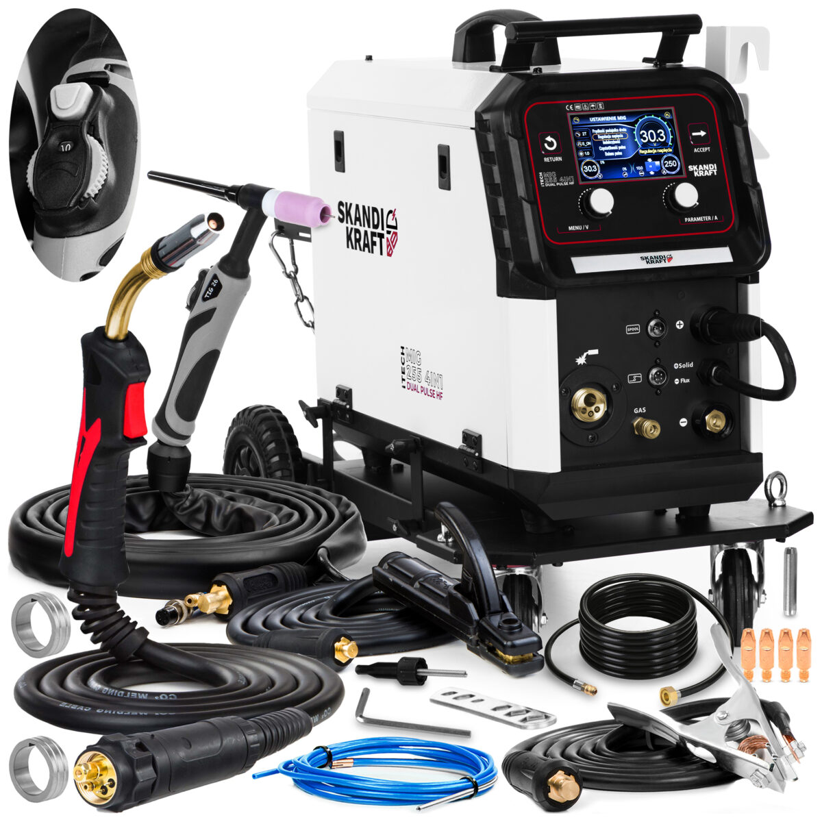Spawarka MIG 255 4in1 SKANDI KRAFT iTECH Dual Pulse HF MIG/MAG TIG MMA