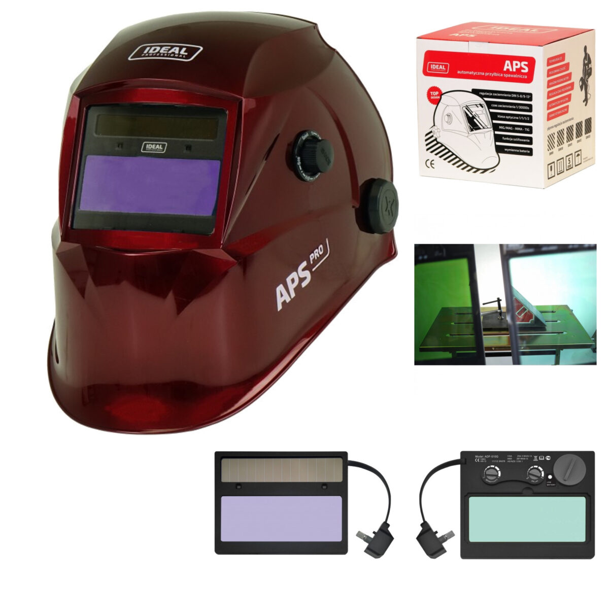 IDEAL PRZYŁBICA AUTOMATYCZNA MASKA APS-510G RED + 5 szybek