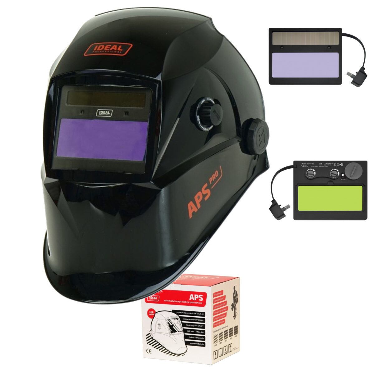 IDEAL Przyłbica maska spawalnicza automatyczna APS-510G Czarna Filtr LCD