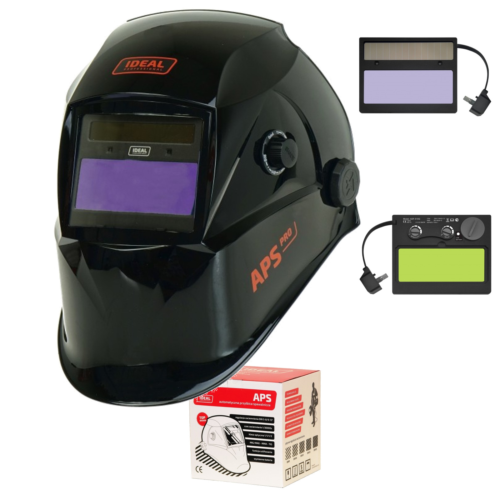 IDEAL Przyłbica maska spawalnicza automatyczna APS-510G Czarna Filtr LCD